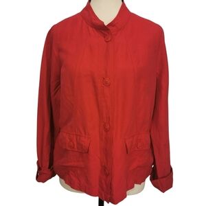 Wintersilks Silk/Linen Button Front Tab/Button Sleeve Red Jacket - Sz M